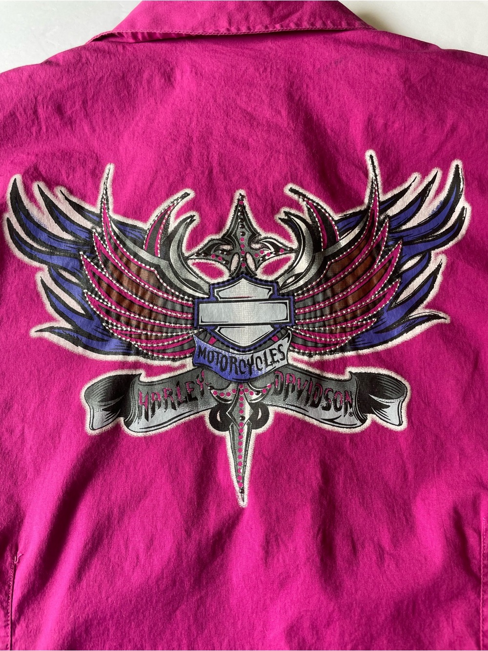 Harley-Davidson Hot Pink Button-Up Shirt with embellished back